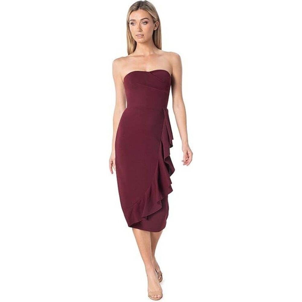 Dress the Population Womens‎ Liv Bodycon Midi Special Occasion, Burgundy, Small